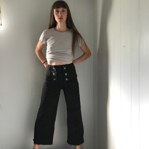 Topshop Denim - High Waist Wide Leg Cropped TOPSHOP MOTO Jeans 28W